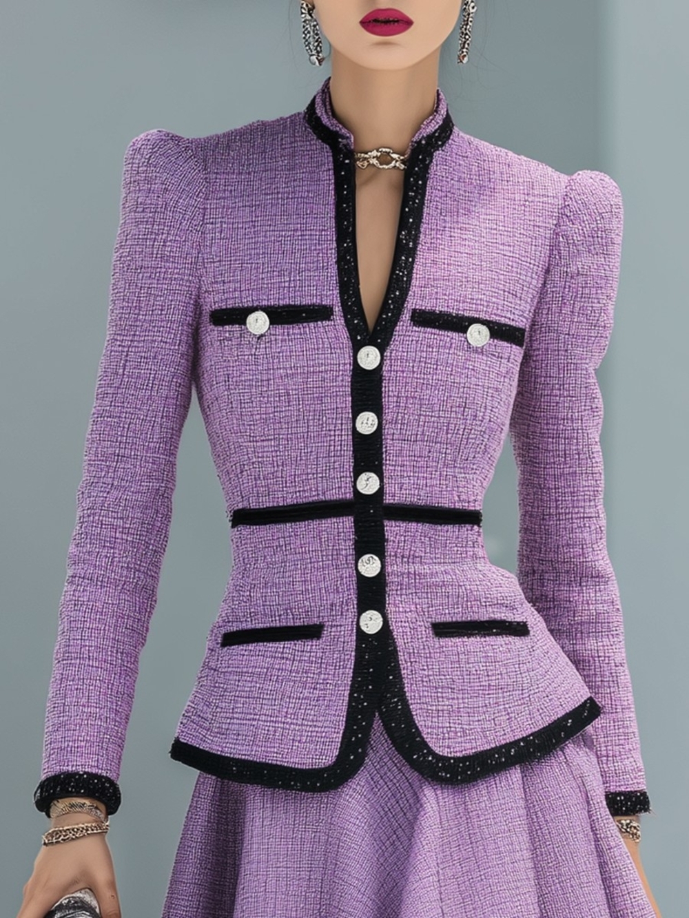 Oyrosy Elegant Contrasting Color Tweed  Blazer,XL